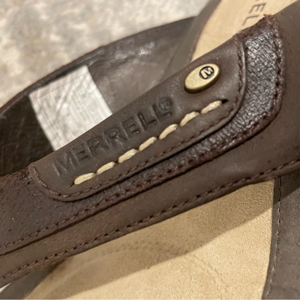 Merrell Luxe Thong Coffee Brown Leather Sandals Women’s Size 7 Open Toe Summer - Picture 2 of 10